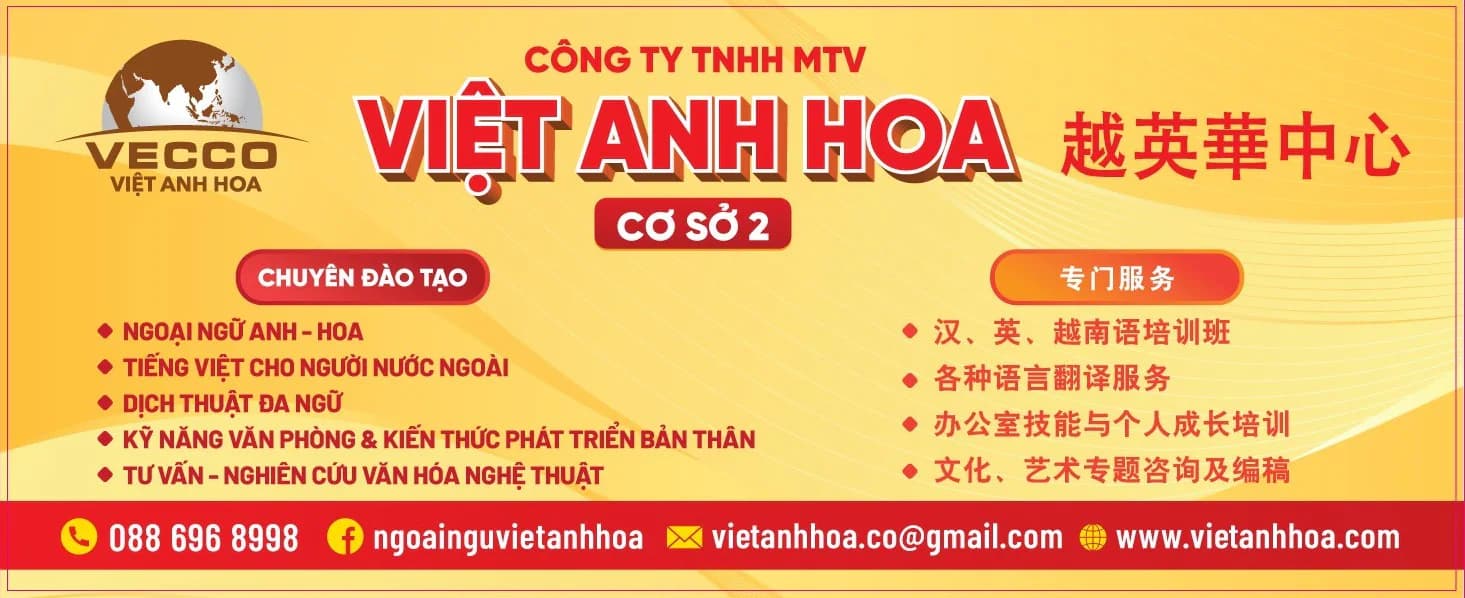 Bảng hiệu Công ty TNHH MTV Việt Anh Hoa với thông tin đào tạo và liên hệ